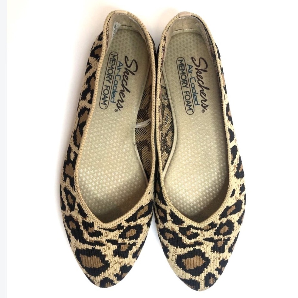 Skechers Cleo Leopard Print Pointed Toe Ballet Flats Women's Size 8
